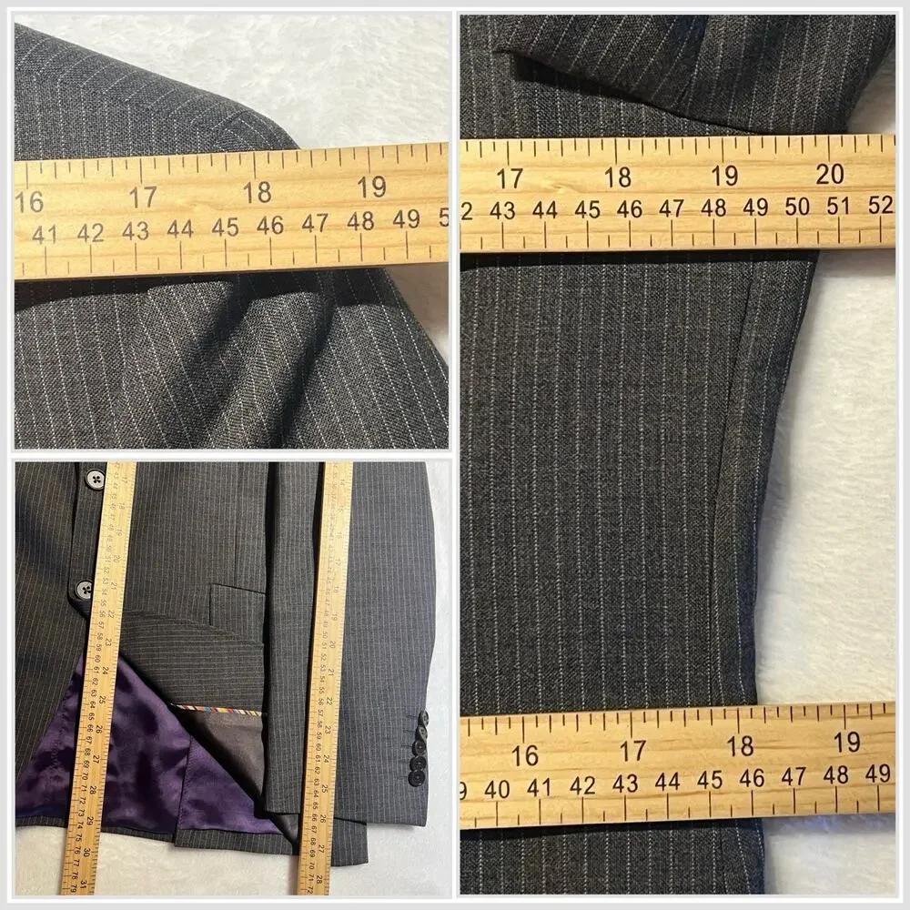 Paul Smith Abbey Road Suit 38R 33x33 Slim Gray Stripe Italian Wool Designer